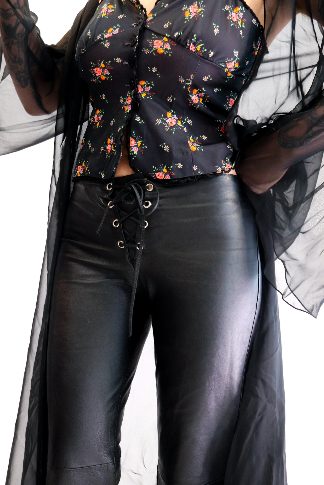 Leather Corset Boot Cut Pants