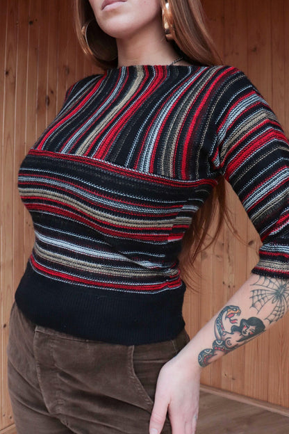 Red & Black Stripe Knit Top