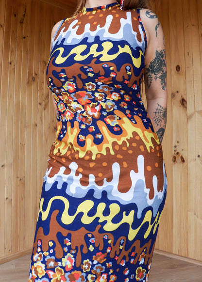 70s Psychedelic Drip Maxi Dress
