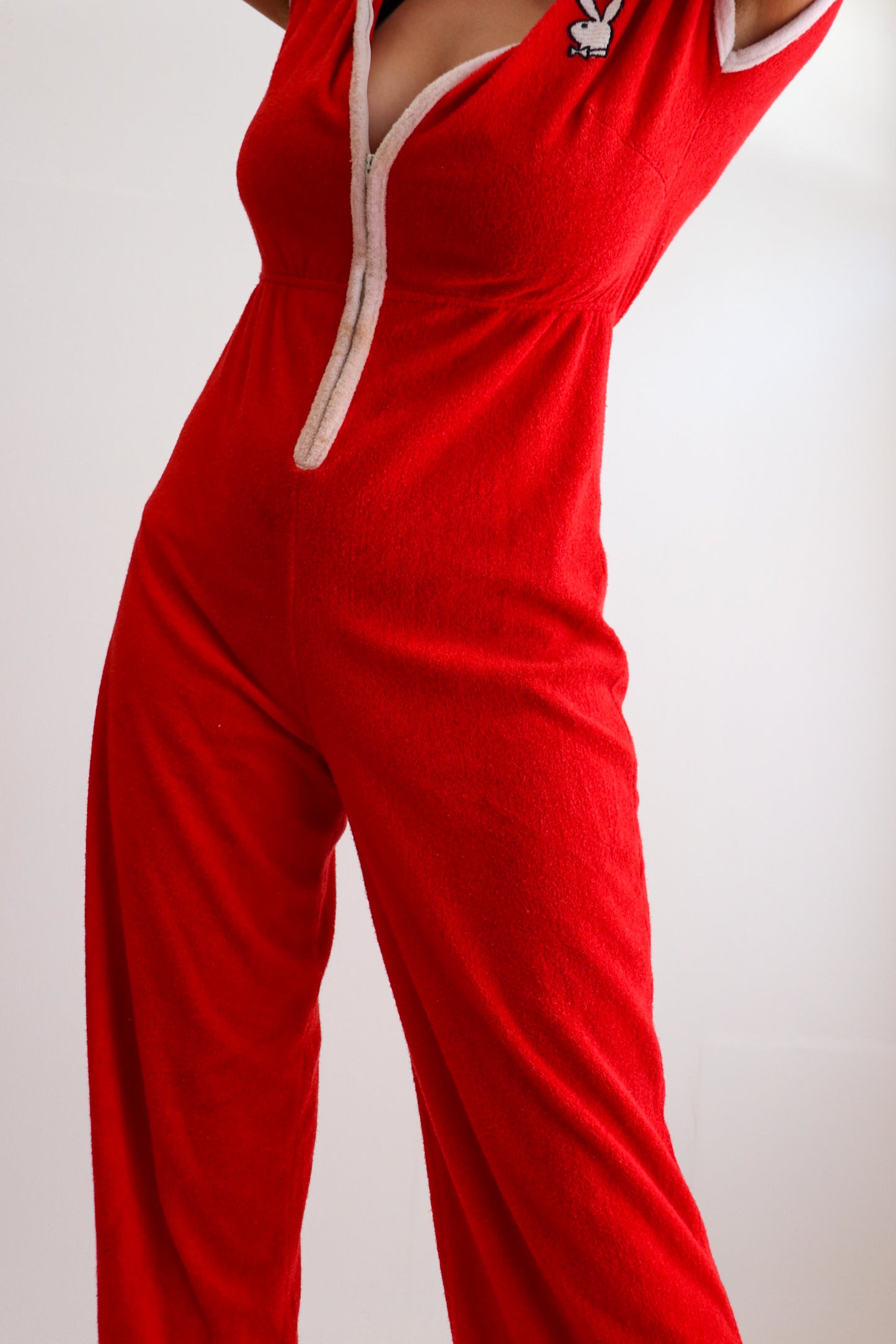 70s Playboy Red Terry Towelling Jumpsuit