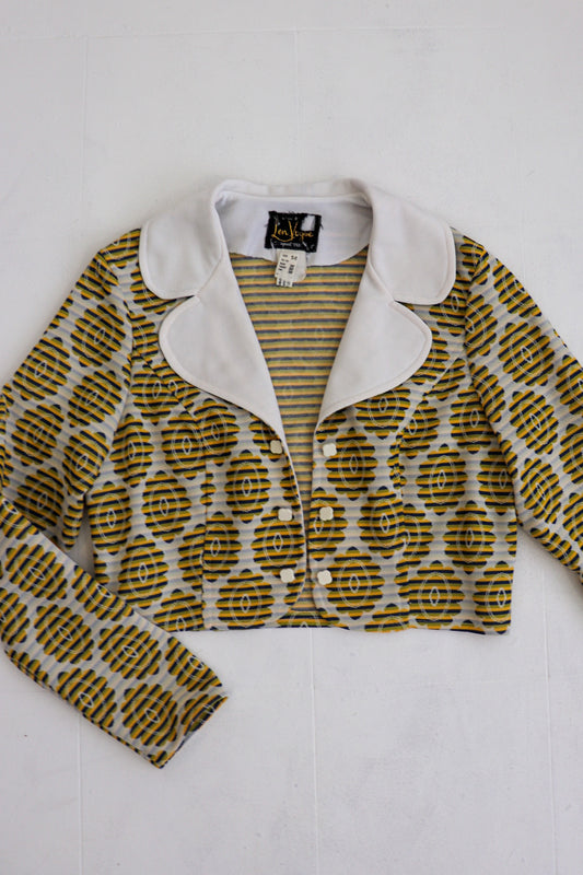 Yellow & Navy Crop Tapestry Jacket