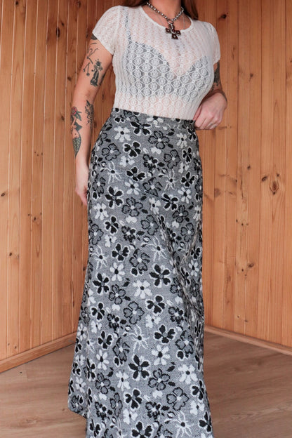 70s B/W Floral Maxi Skirt