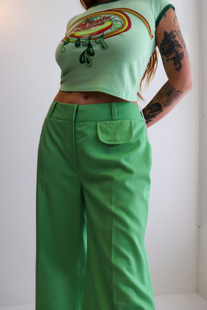 Wash Green Mid Rise Flares