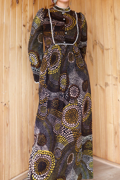 70s Brown Toned Prairie Dress