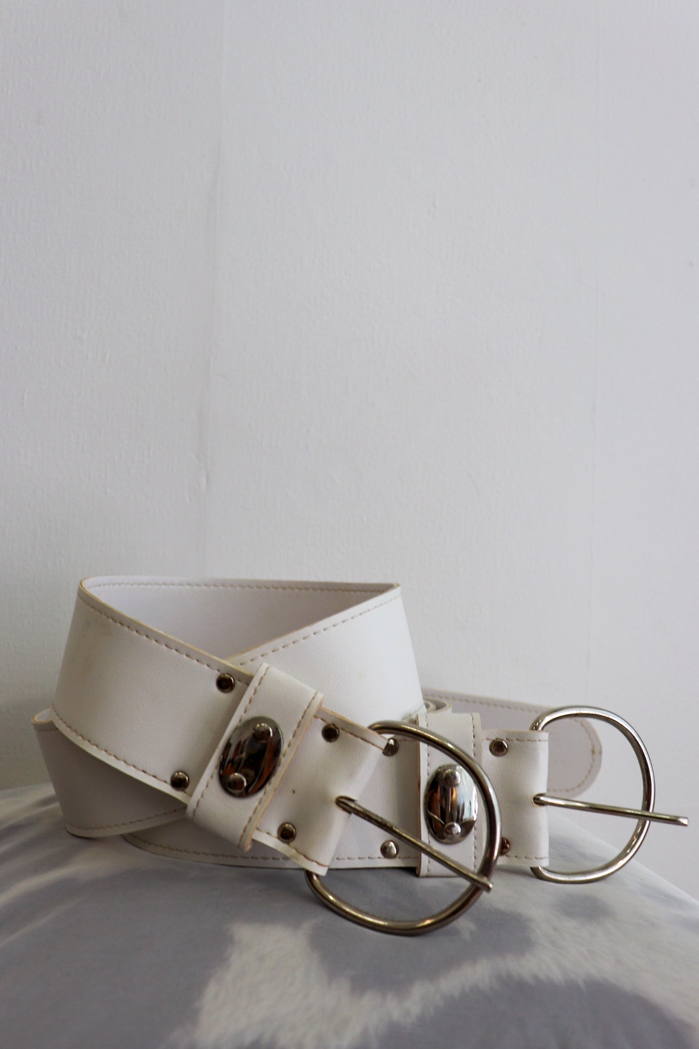 Deadstock White Leather Chunky Belt