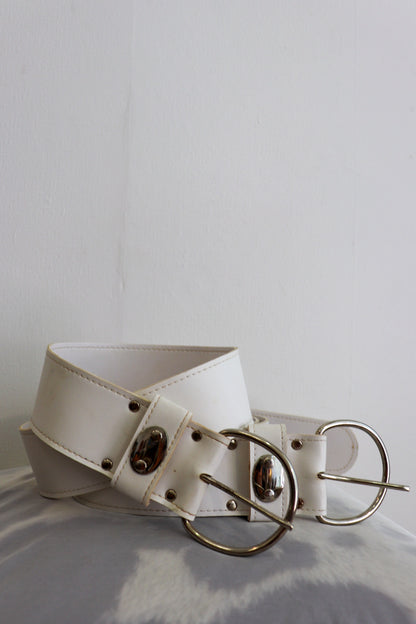 Deadstock White Leather Chunky Belt