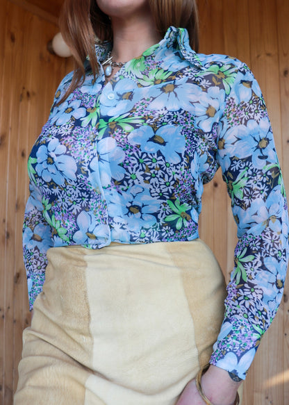 70s Floral Sheer Blouse