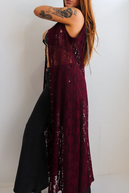 90s Burgundy Lace Duster