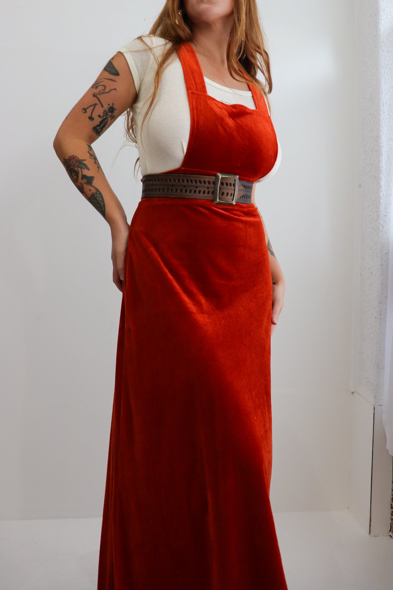 70s Velvet Pinafore Maxi Dress