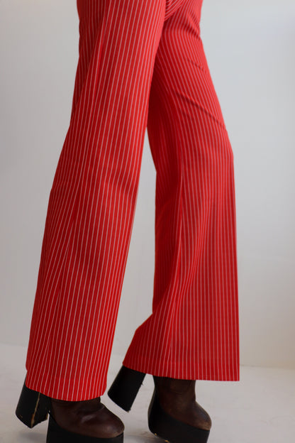 Red & White Stripe Flared Jumpsuit