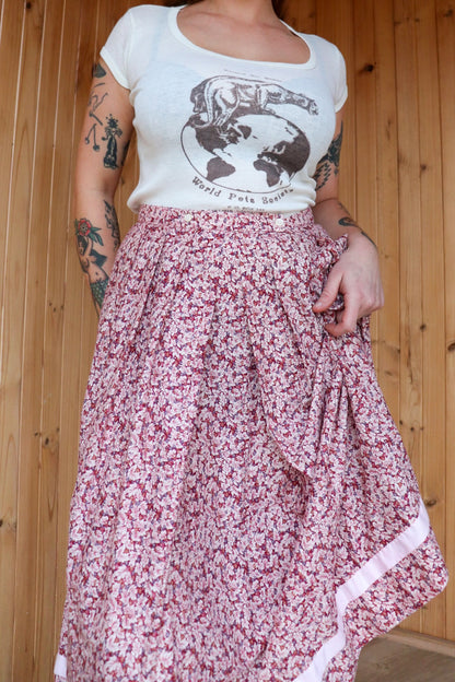 Red Floral Prairie Midi Skirt