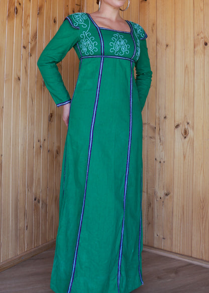 Green Embroidered Prairie Dress