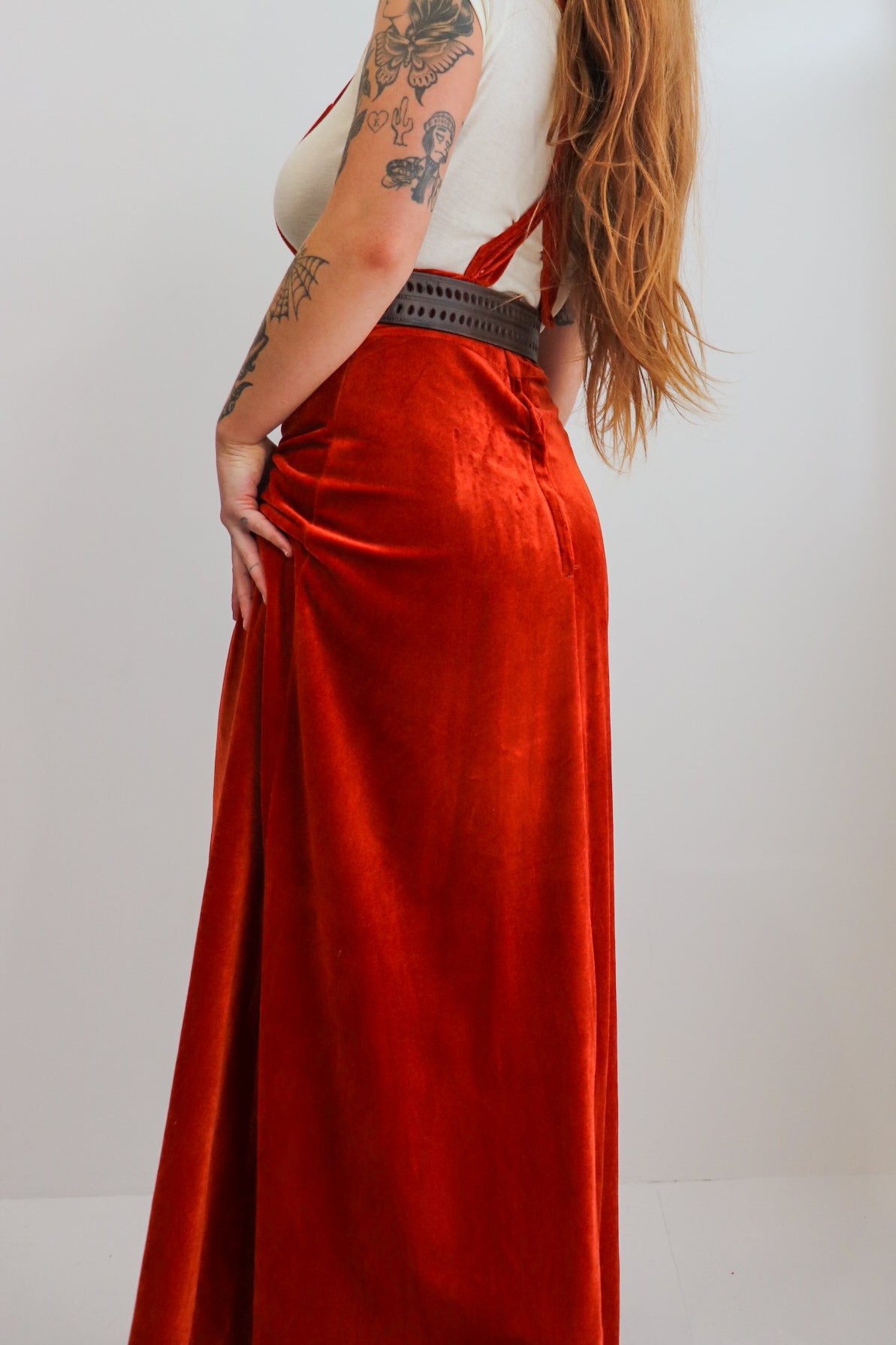 70s Velvet Pinafore Maxi Dress