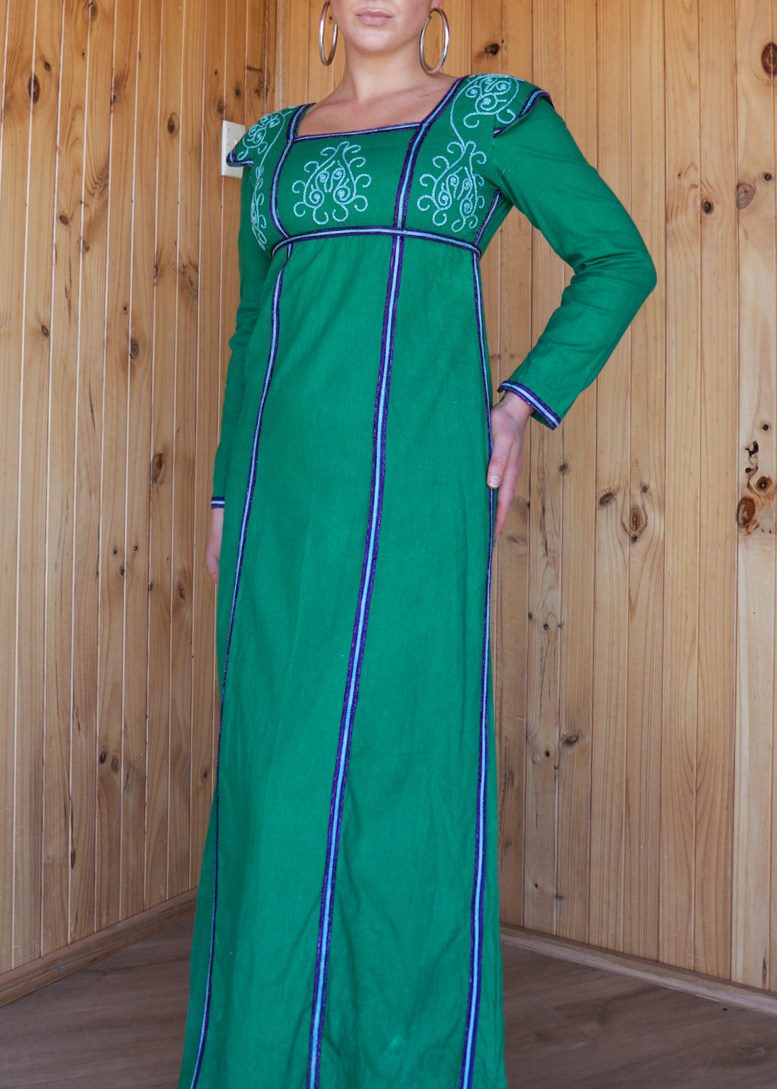 Green Embroidered Prairie Dress