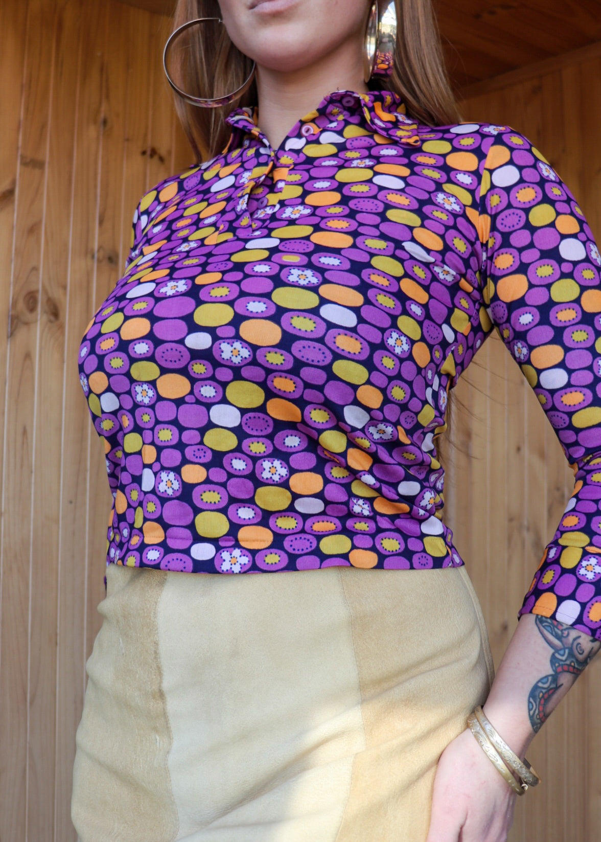 70s Patterned Stretch Blouse