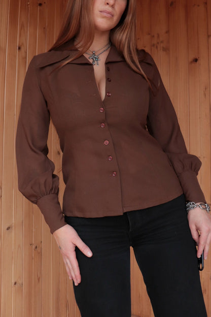 70s Brown Button Up