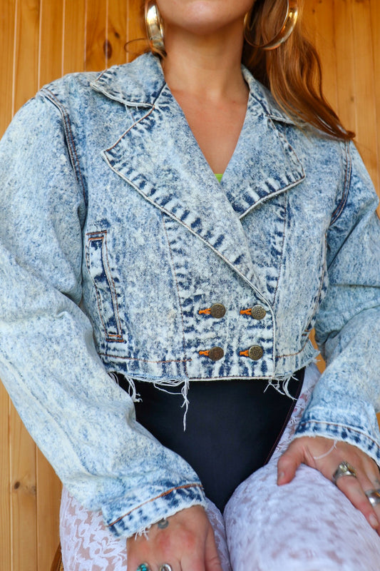 Acid Wash Cropped Denim Jacket