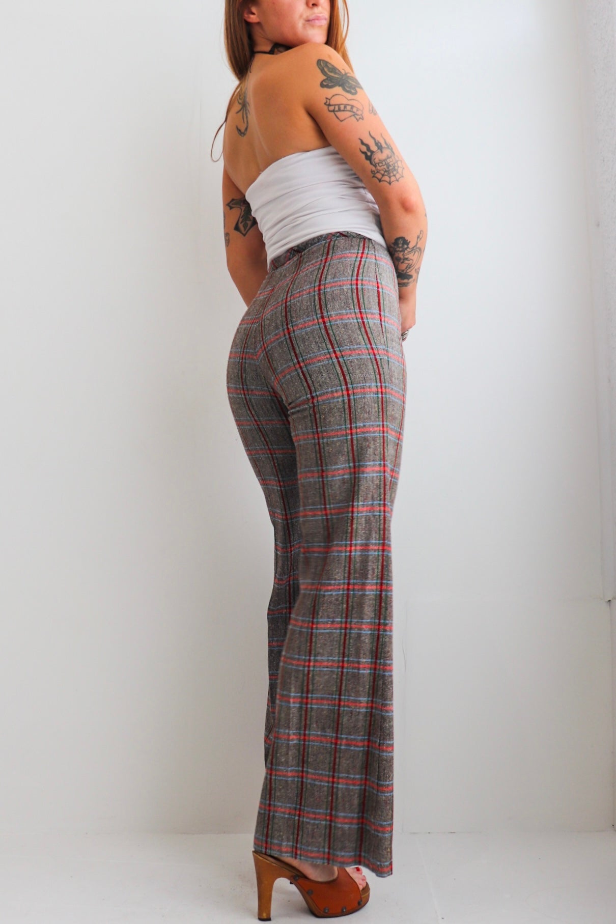 High Rise Tartan Wool Flares