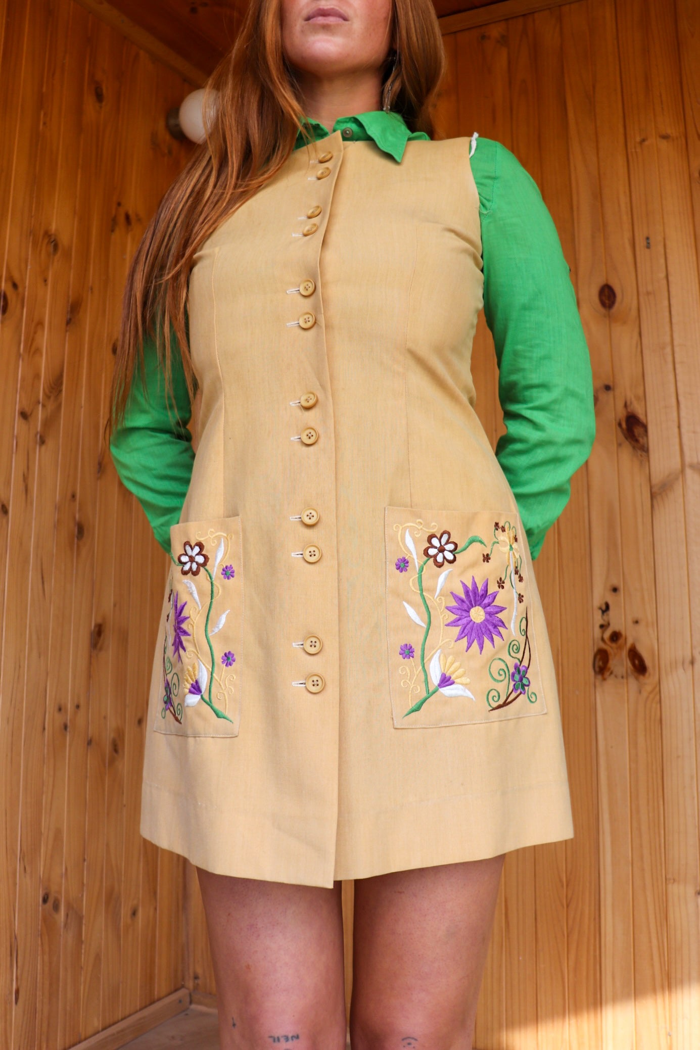 70s Mini Floral Button Up Pinafore
