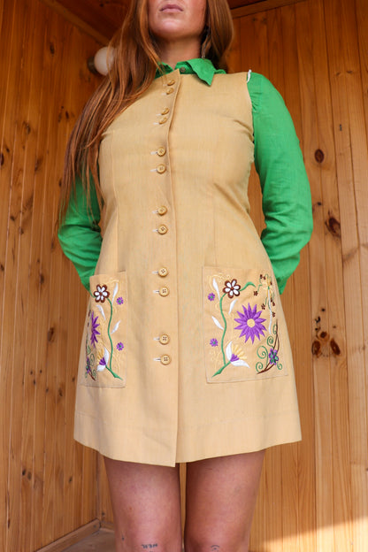 70s Mini Floral Button Up Pinafore