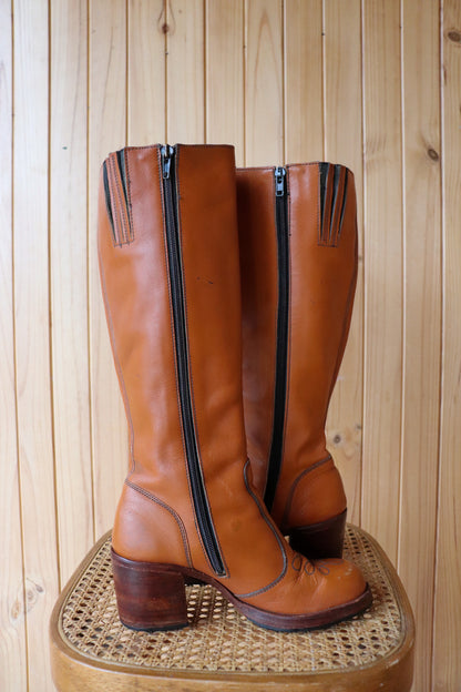 70s Patterned Leather Campus Boots