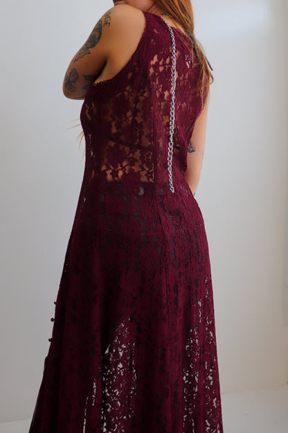 90s Burgundy Lace Duster