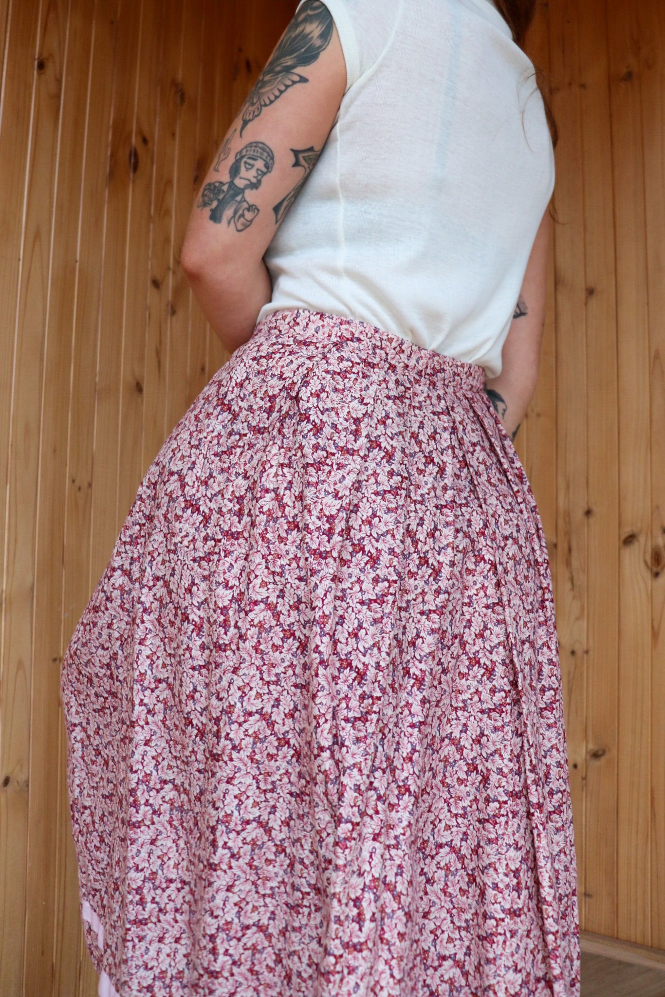 Red Floral Prairie Midi Skirt