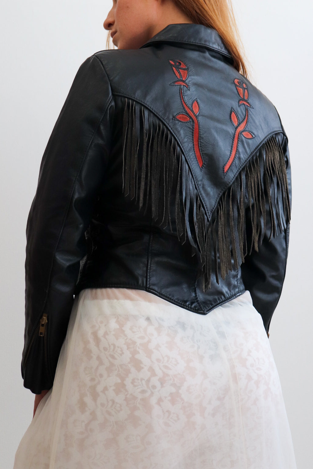 90s Rose Fringe Leather Jacket