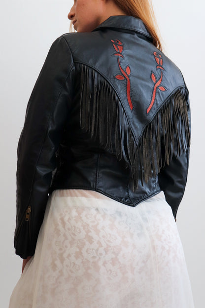 90s Rose Fringe Leather Jacket