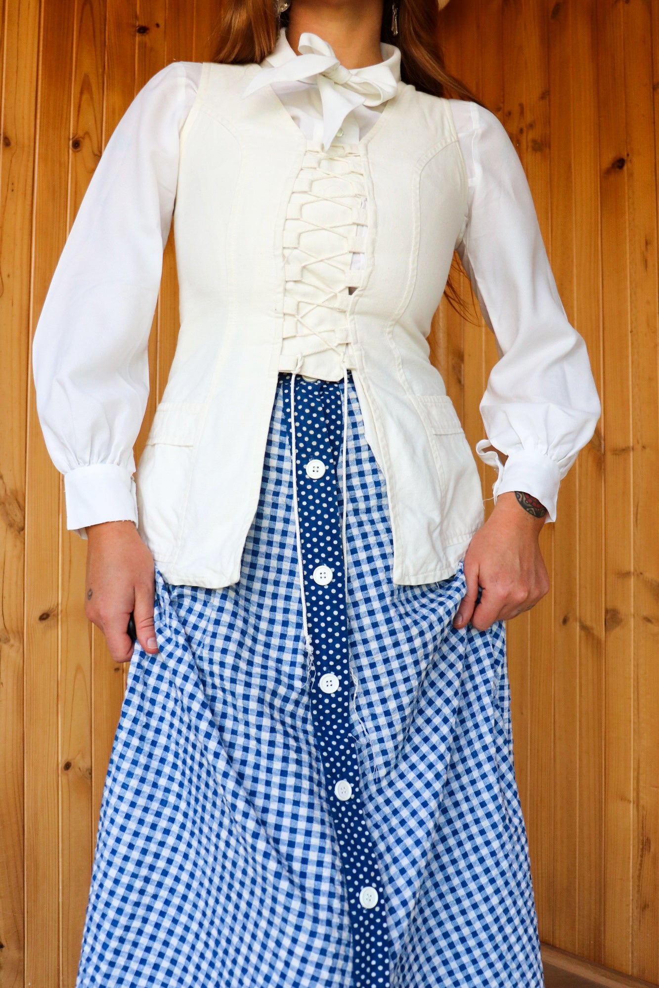 70s White Denim Corset Top