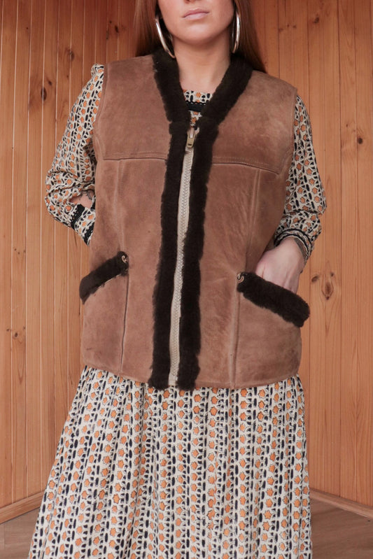 Brown Suede & Wool Vest