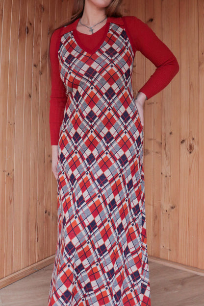 70s Tartan Maxi Dress