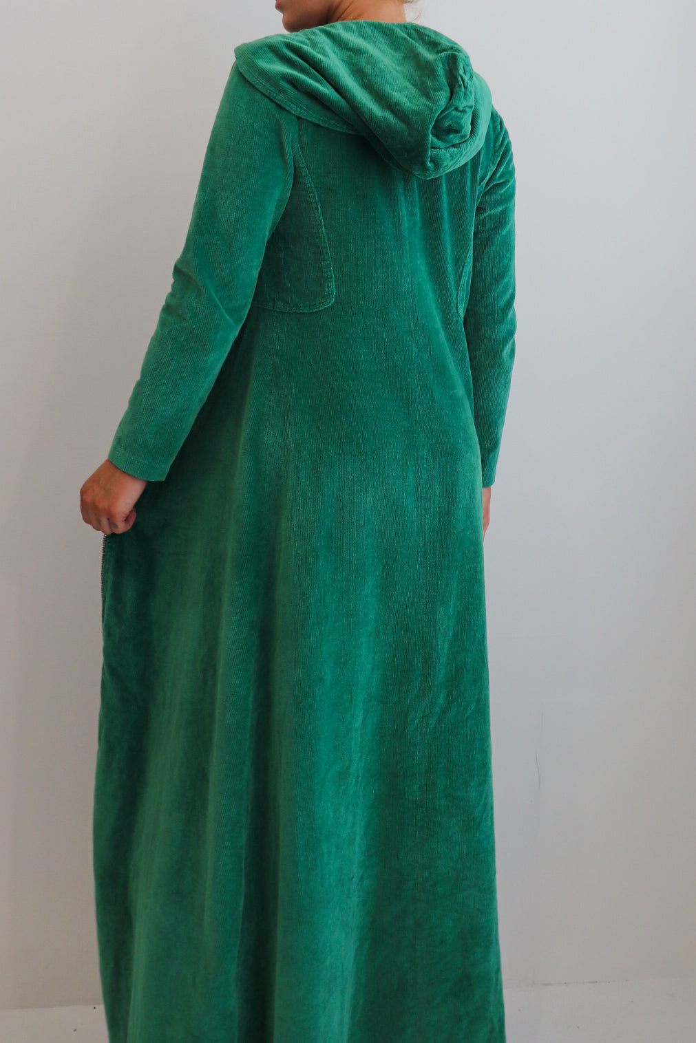 70s Green Corduroy Hooded Dress