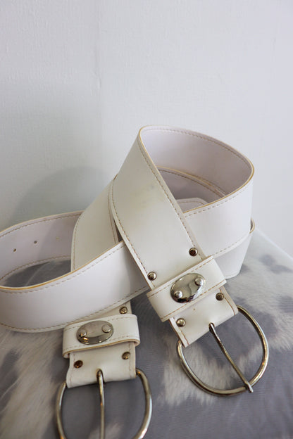 Deadstock White Leather Chunky Belt