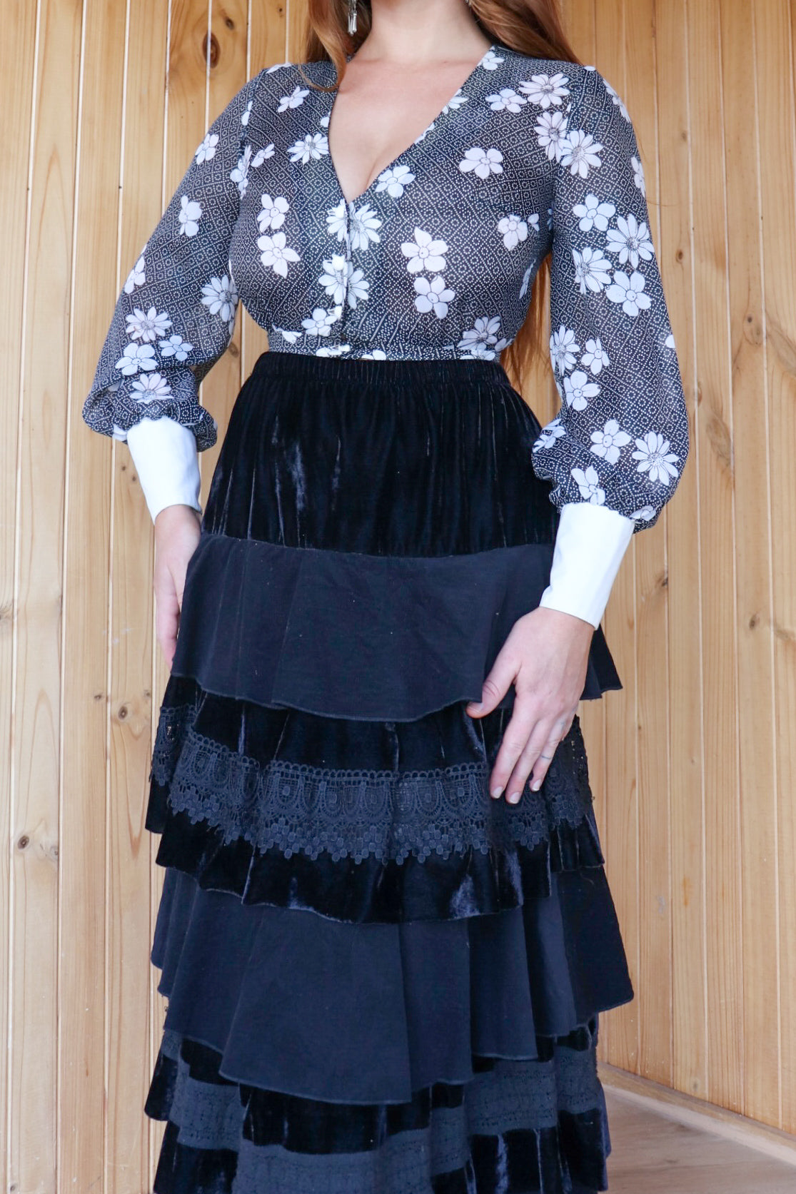60s Sheer Floral Prairie Crop