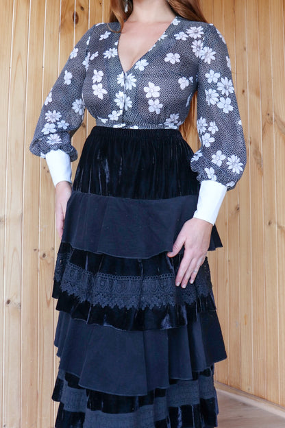 60s Sheer Floral Prairie Crop
