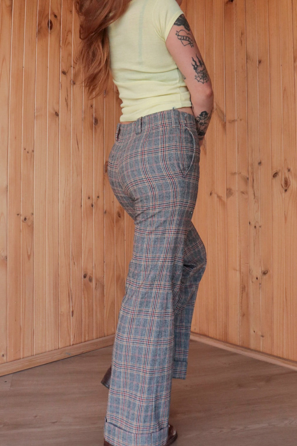 70s Wool Tartan Flares