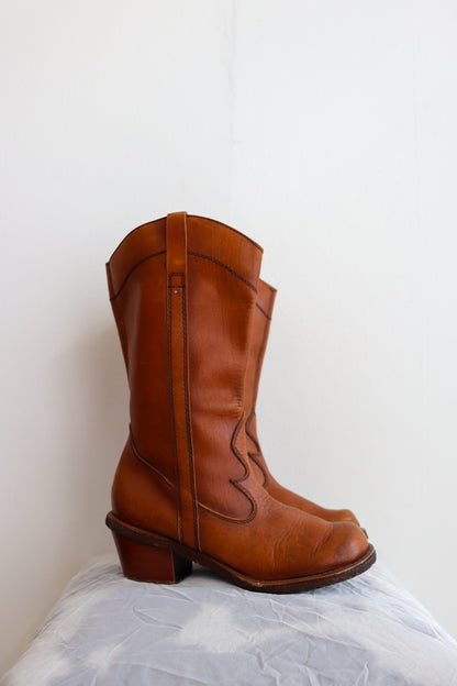 Leather Mid Calf Cowboy Boots