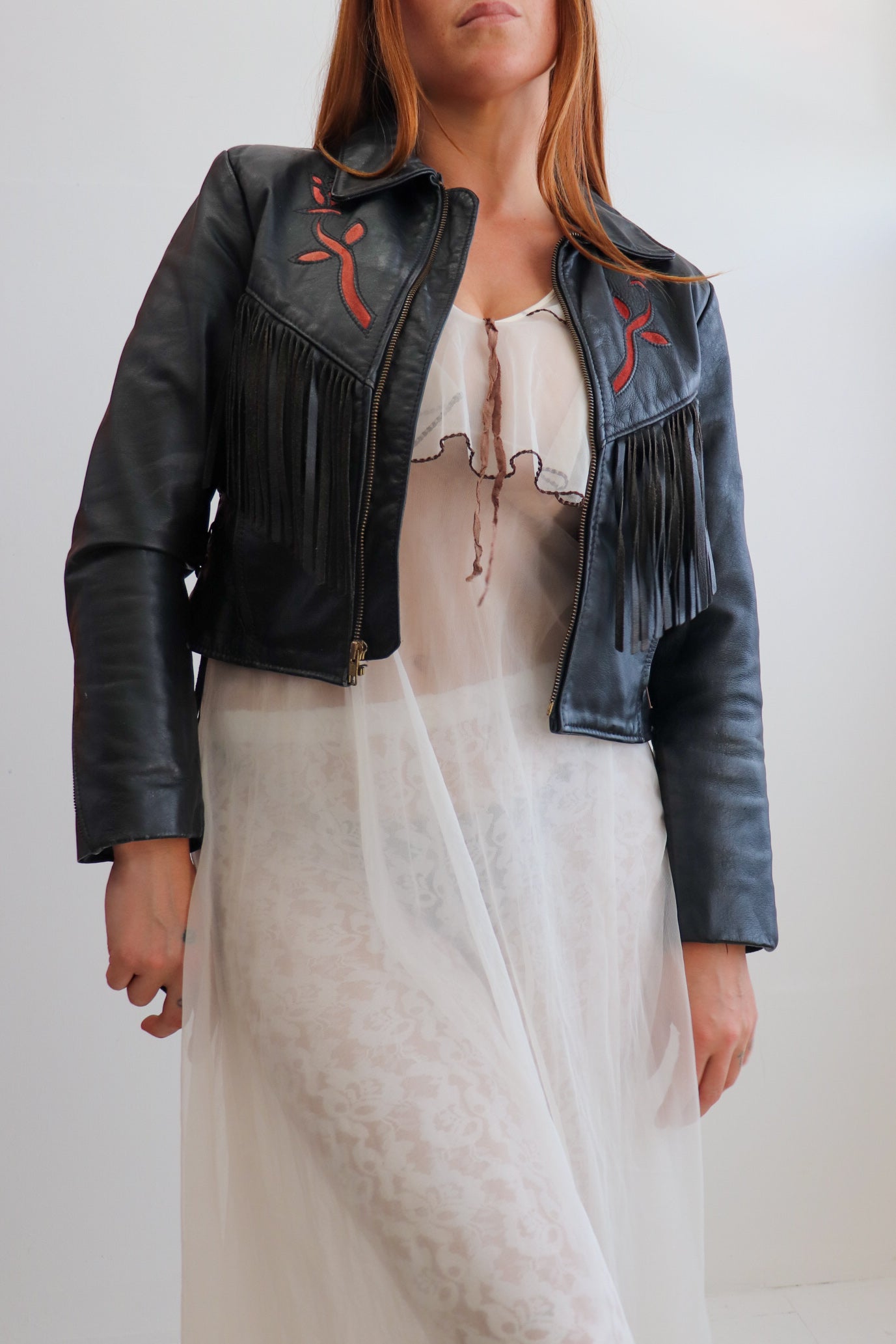 90s Rose Fringe Leather Jacket