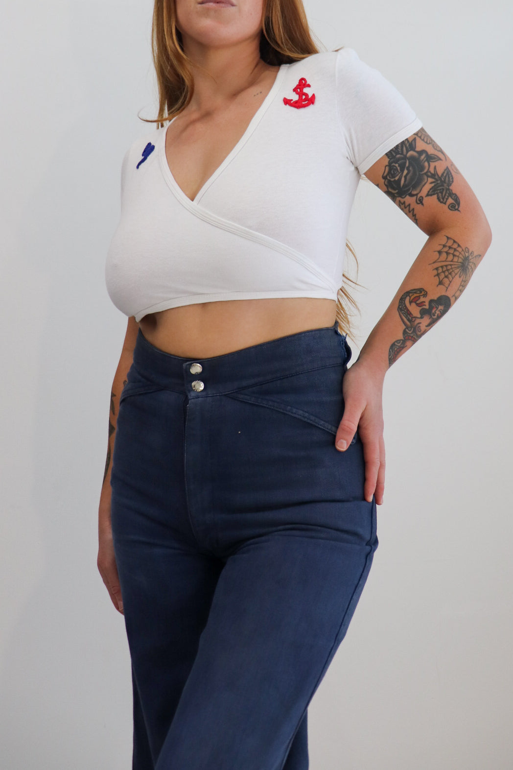 70s Anchor Tie Up Crop