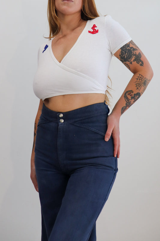 70s Anchor Tie Up Crop