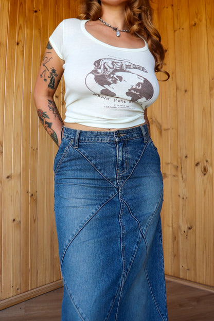 Patchwork Denim Midi Skirt