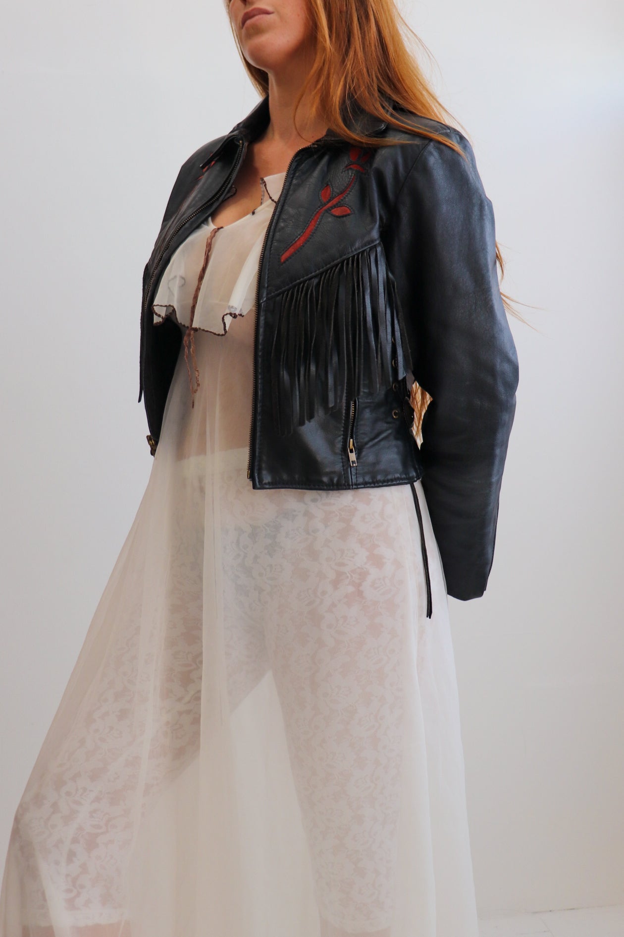 90s Rose Fringe Leather Jacket