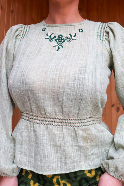 Green Embroidered Prairie Top