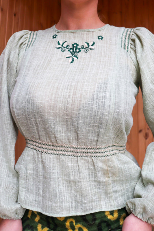 Green Embroidered Prairie Top