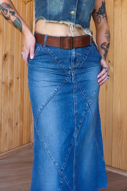 Patchwork Denim Midi Skirt