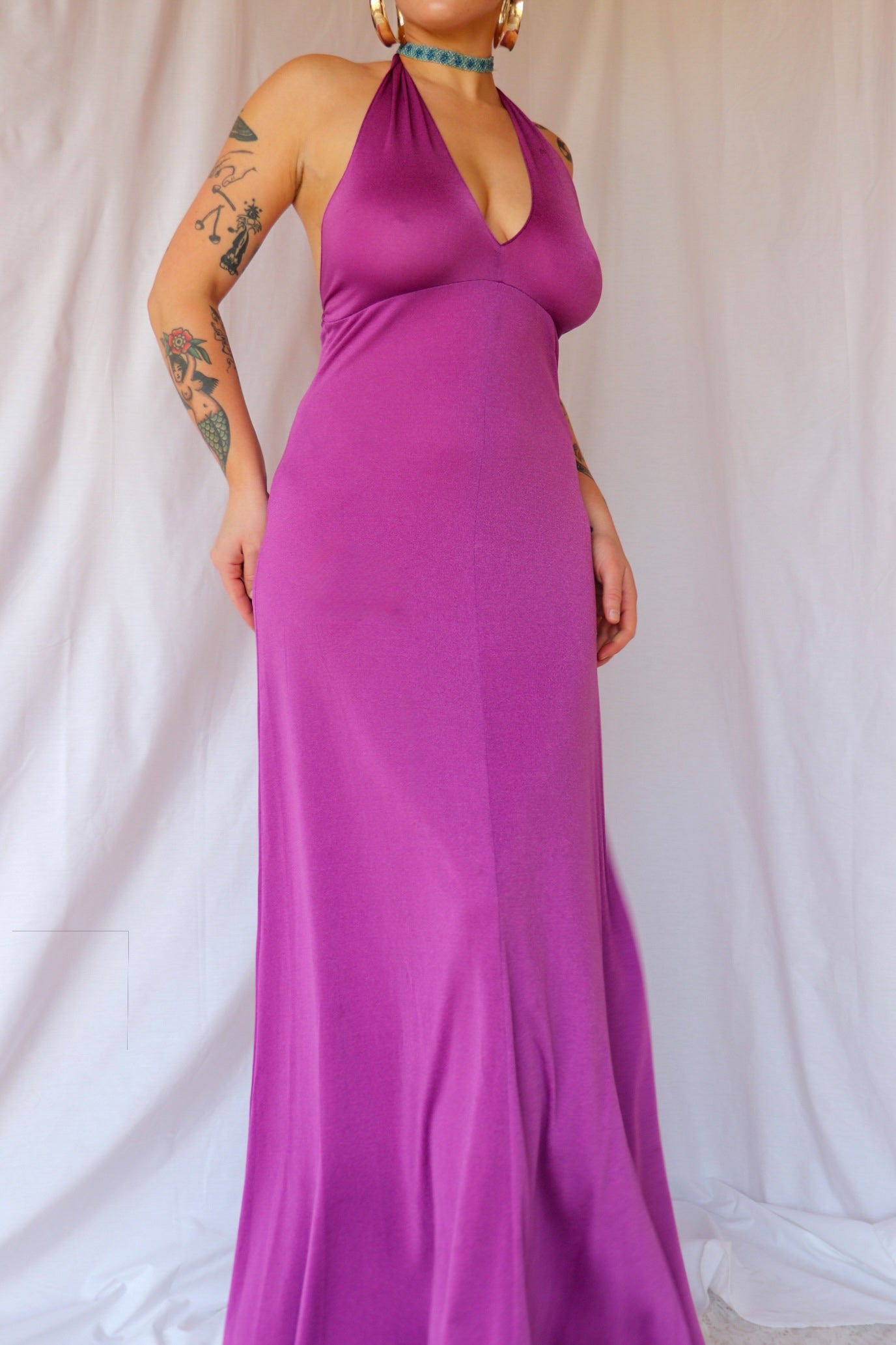 70s Purple Halter Maxi