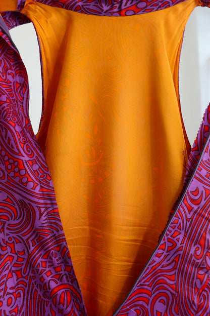 Purple & Orange Psychedelic Split Midi Dress