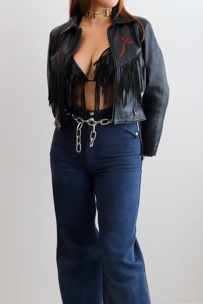 90s Rose Fringe Leather Jacket