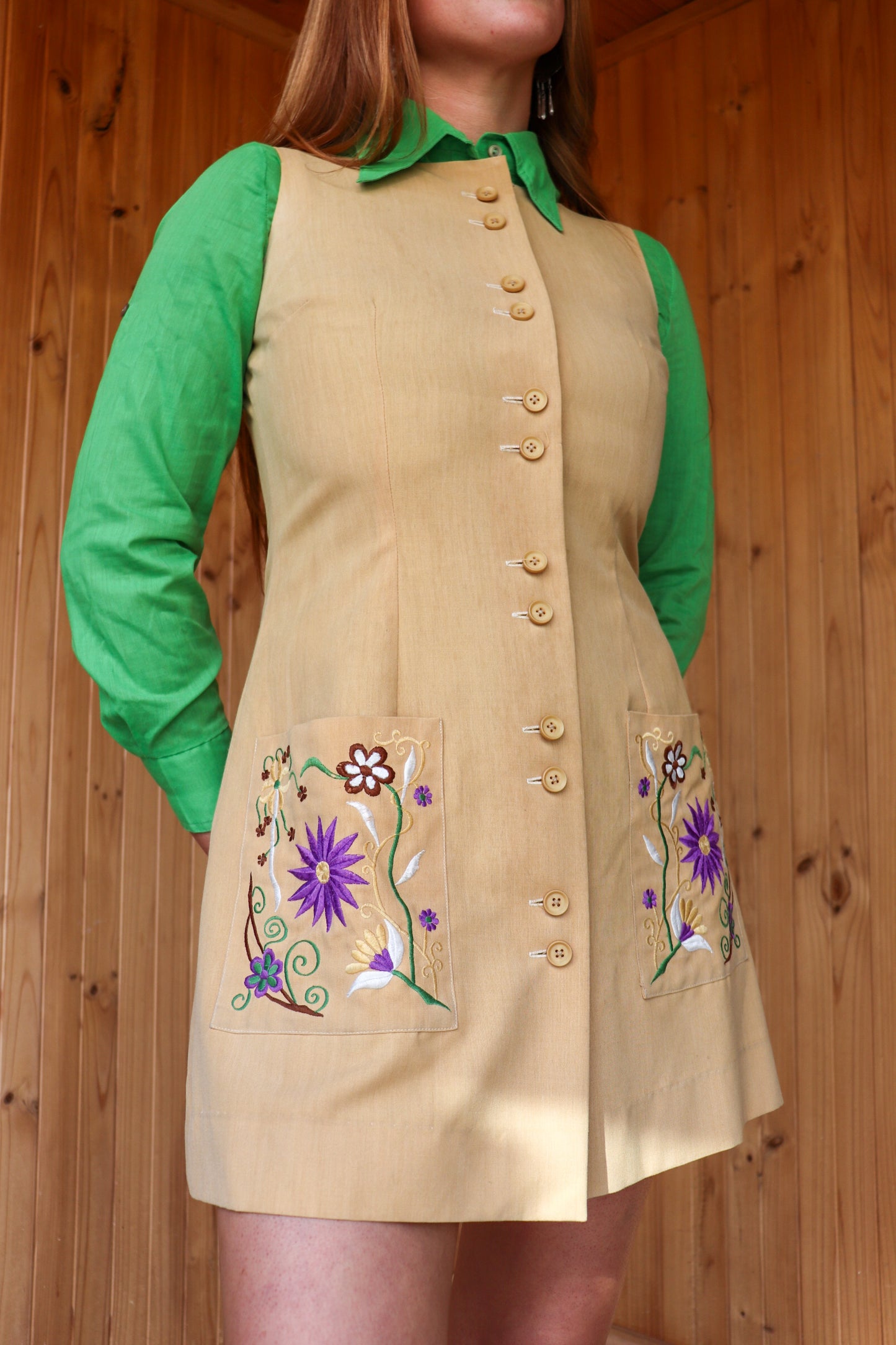 70s Mini Floral Button Up Pinafore